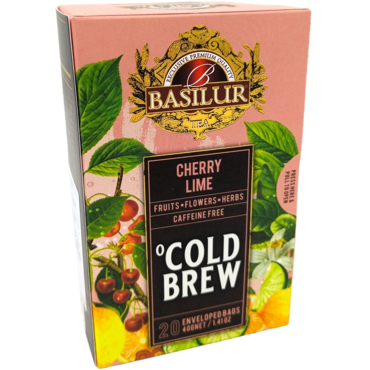 Ceai rece Cold Brew din fructe, flori si plante, "Cirese & Lime", fara cofeina, 20x2g, Basilur Tea
