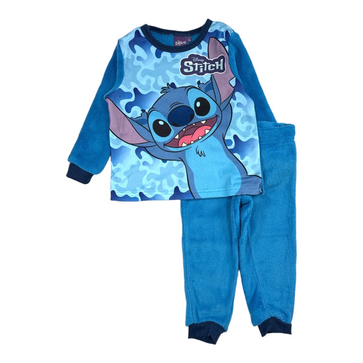 Pijama copii, cu maneca lunga, cocolino, albastru, Stitch. Disney