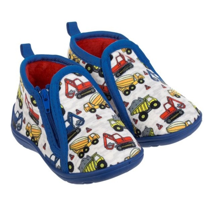 Botosi de casa Antbro® pentru copii, imprimeu vehicule de santier, inchidere cu fermoar, albi/bleu, 24