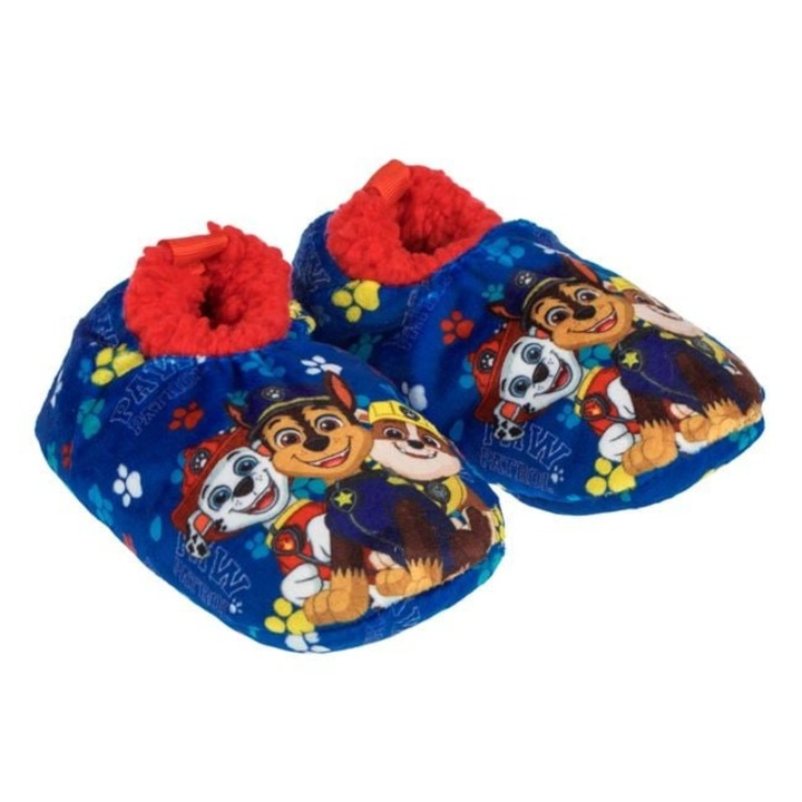 Botosi de casa Antbro® pentru copii, albastri cu Paw Patrol, imitatie de blana si talpa antiderapanta cu pernite de silicon, Albastru
