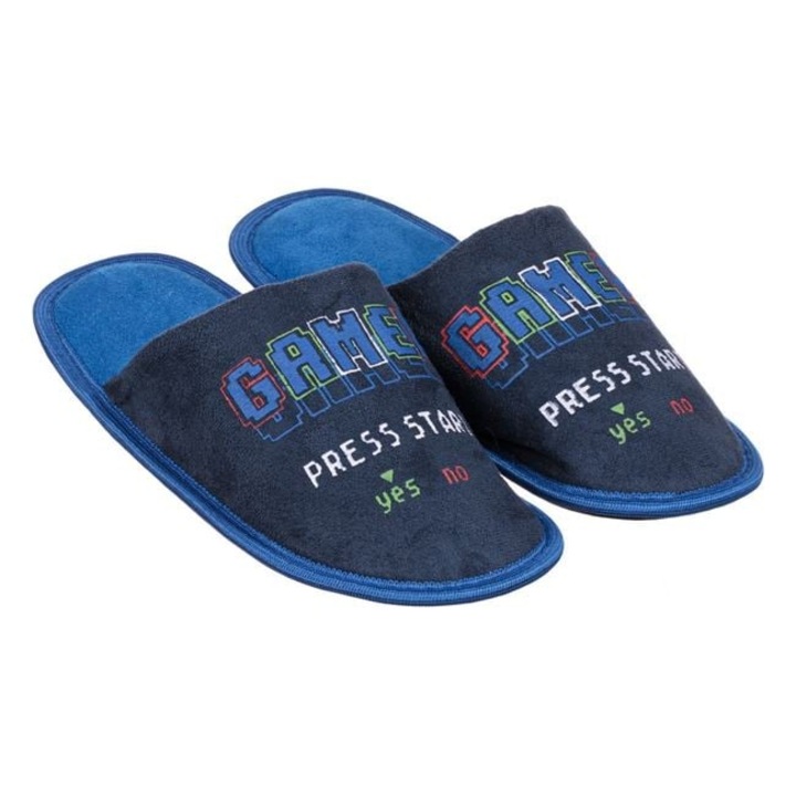 Papuci de casa Antbro® pentru baieti, bleu cu imprimeu Gamer, 39-40