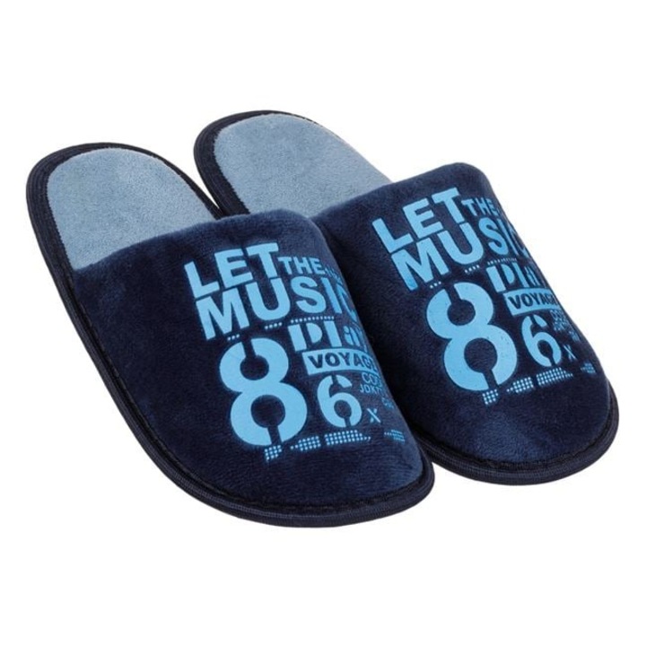 Papuci de casa Antbro® pentru baieti, bleu cu imprimeu Let the Music Play, Albastru