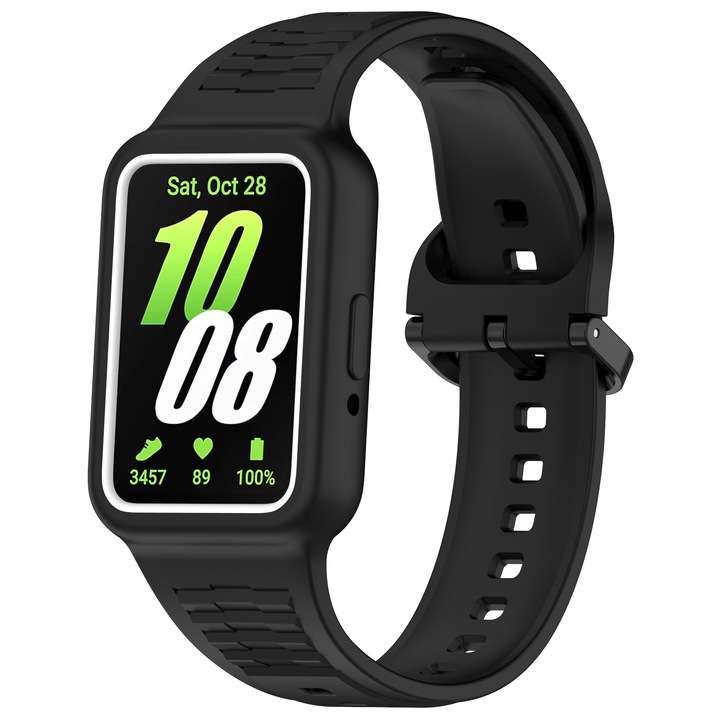 Каишка за Huawei Band 8/9, HITTERGEM, силиконова, предпазва ръбовете на гривната, Черна
