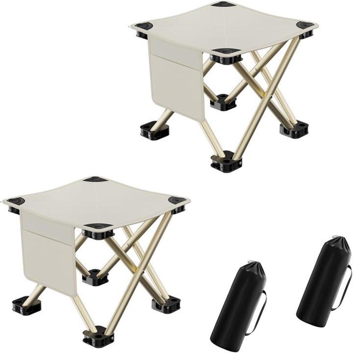 Комплект от 2 сгъваеми къмпинг стола, канава/пластмаса, бели, 23x28x28см