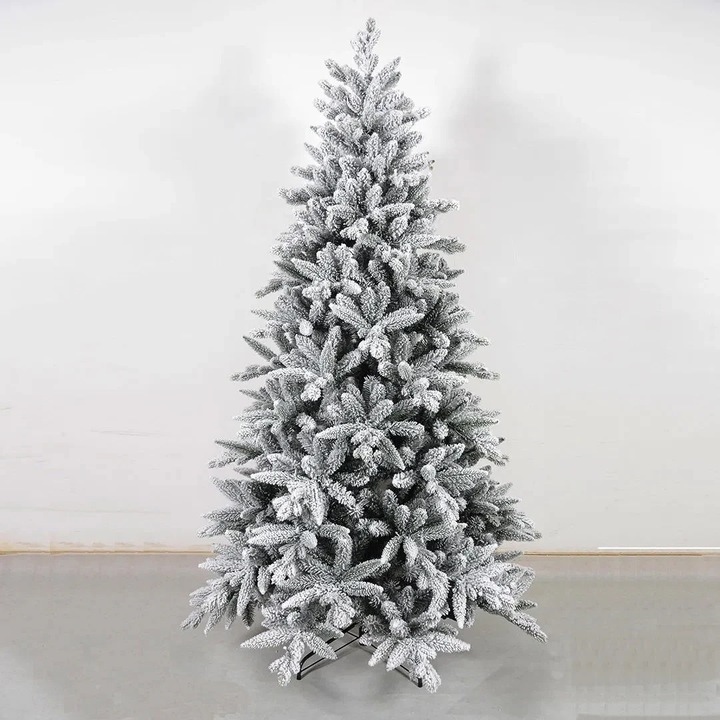 Mesterséges karácsonyfa intenzív hóval, magasság 180 cm, átmérő 110 cm, 1030 ág, fehér, fém tartóval