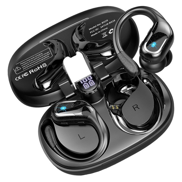 Безжични слушалки, 75 часа живот на батерията, Bluetooth 5.3, микрофон HD, контрол на звука, универсална съвместимост, IPX5 водоустойчиви, черни
