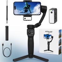 Stabilizator Gimbal 3 Axe pentru Telefon VITTALIST® F11, Stabilizare Imagine Foto Video, Urmarire Faciala AI, Control Aplicatie, Control Gesturi, Bluetooth, Control Zoom, Trepied Inclus, 4 Moduri, Lumina LED, Autonomie 8-10h, iOS Android, Pliabil, Negru