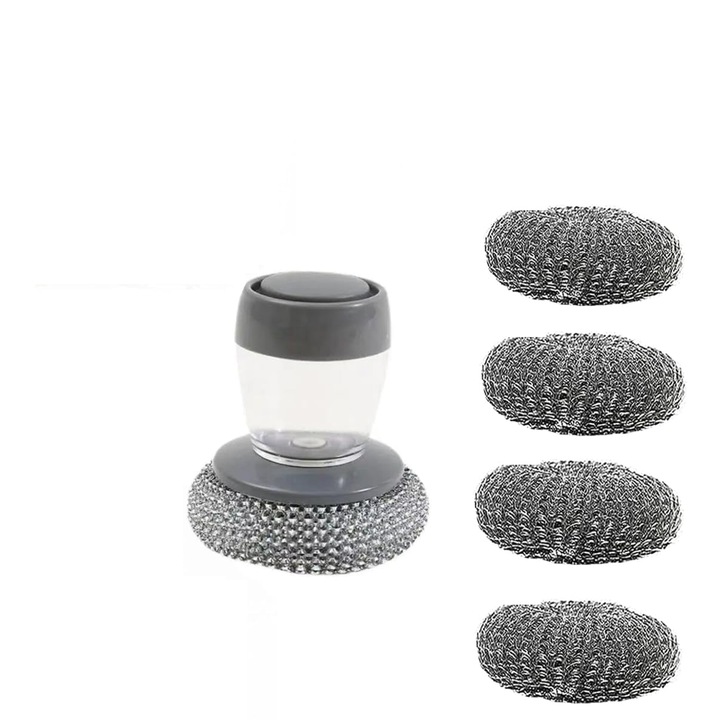 Set 5 Bureti de Vase QHYKKYJ, Inox, Cu Rezervor Detergent, Design Ergonomic, Gri/Transparent