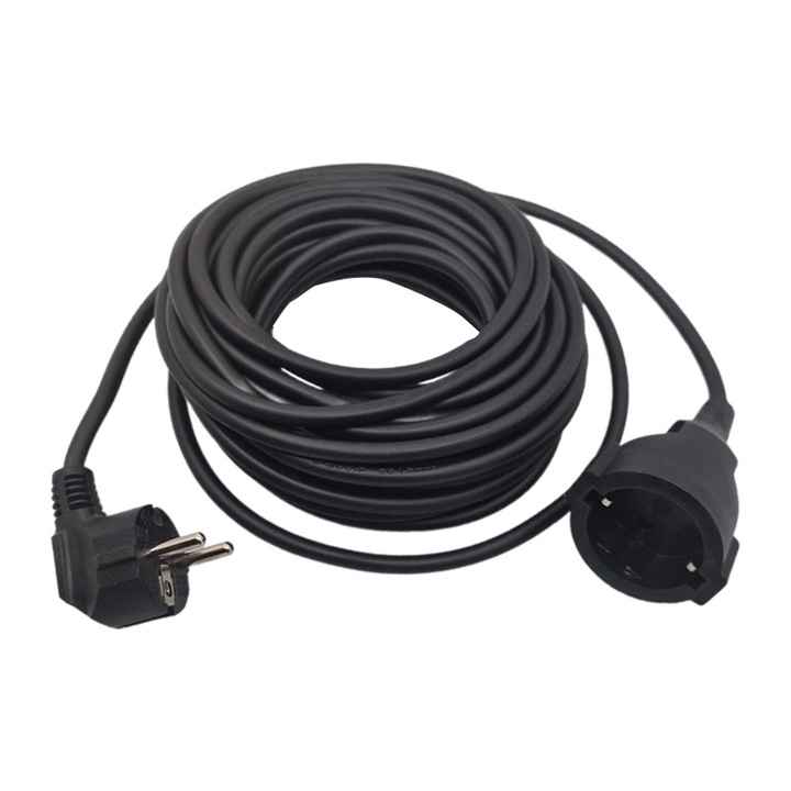 Cablu prelungitor, cupla si stecher, impamantare, negru, 10 m