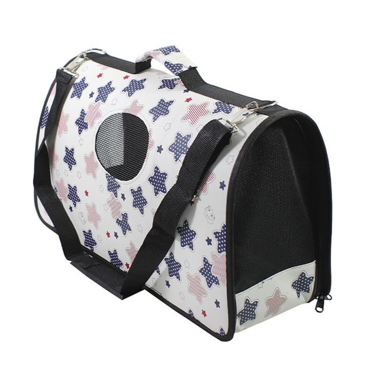 Geanta pentru transport animale Macomi™, pentru pisici si caini talie mica, inchidere cu fermoar si bareta reglabila, 44cm x 22cm x 27cm, Multicolor