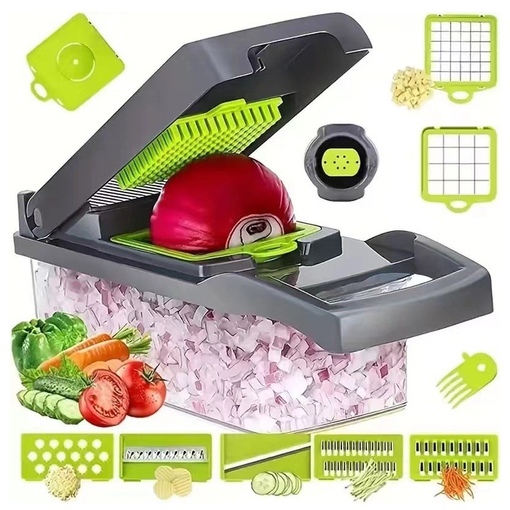 Set feliator legume 14 piese, Golxmse, multifunctional, 7 lame, accesorii verzi