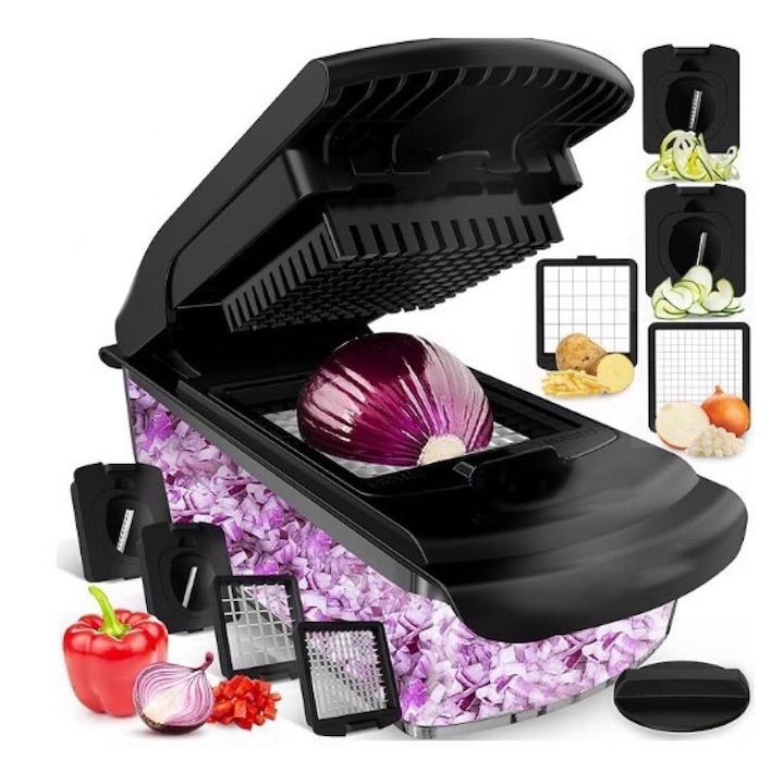 Set feliator legume 18 piese, Golxmse, multifunctional, 6 lame interschimbabile, negru, 33x12x12cm