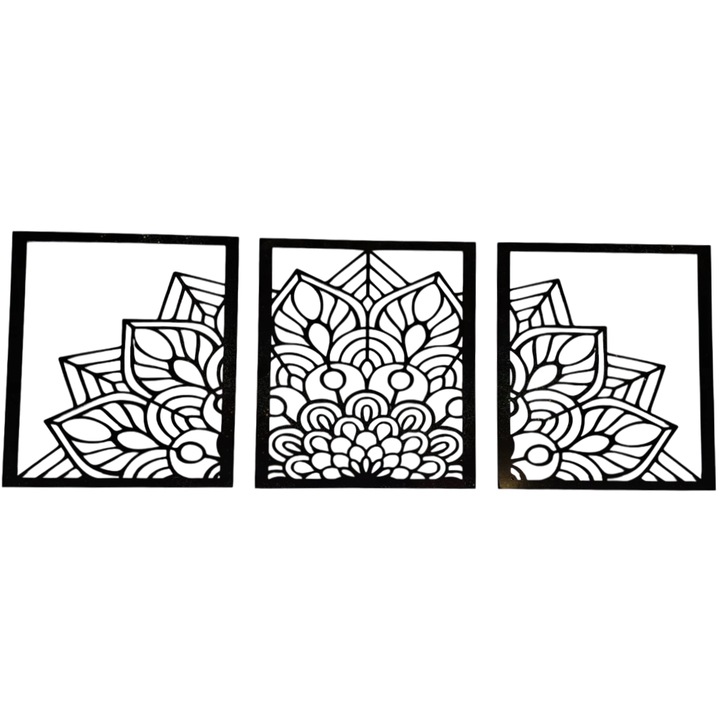Tablou arta Mandala 3 bucati, negru PLA