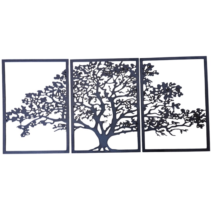 Tablou copac 3 bucati, negru, PLA