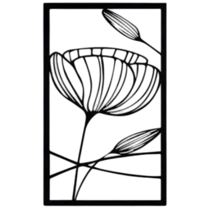 Tablou decorativ floare, 22x13cm, negru, PLA