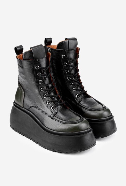 Ghete dama negre cu kaki din piele naturala, Negru