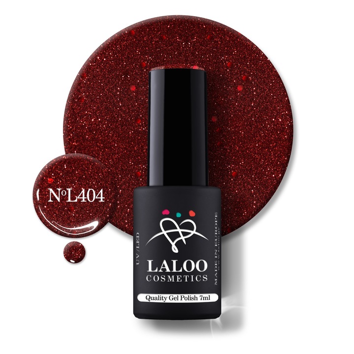 Oja semi-permanenta 404 Deep Red Glitter Laloo 7ml