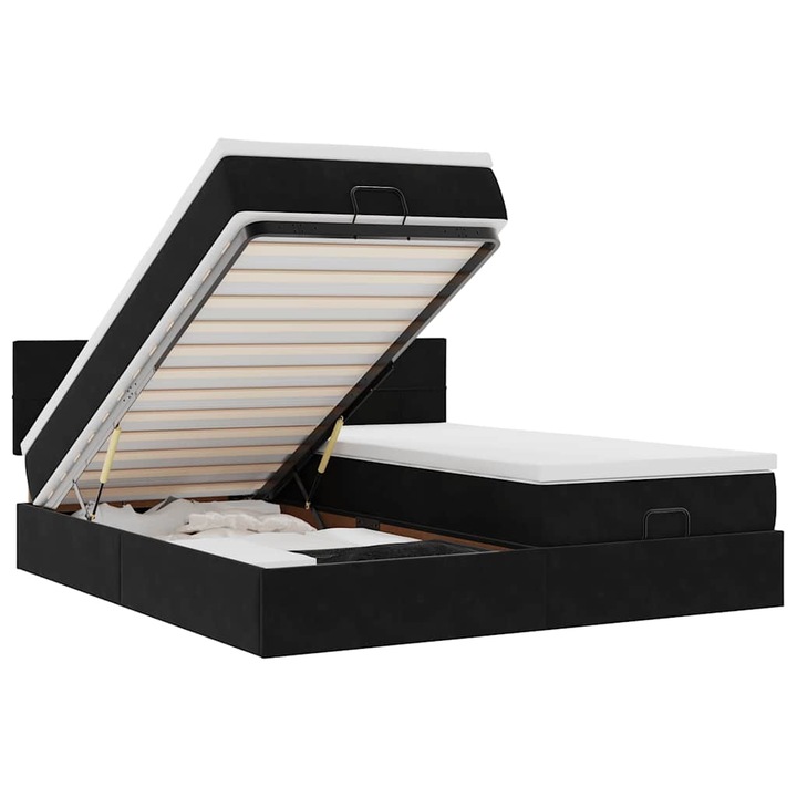 VidaXL Ottomán ágykeret matracokkal fekete 160x200cm bársony 39.1 kg