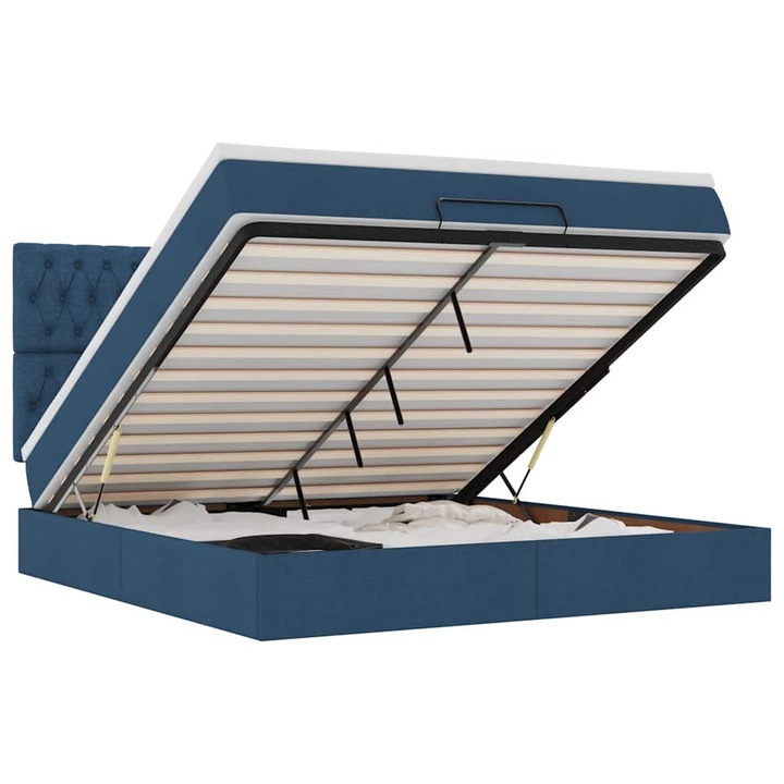 Cadru de pat otoman cu saltea vidaXL, tesatura, albastra, 160x200cm, 62.8 Kg 3314106