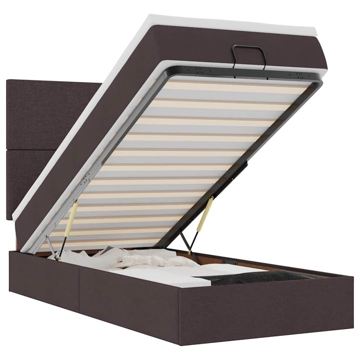 Cadru de pat vidaXL, otoman cu saltea tesatura maro inchis 90x200 cm, 43.66 kg