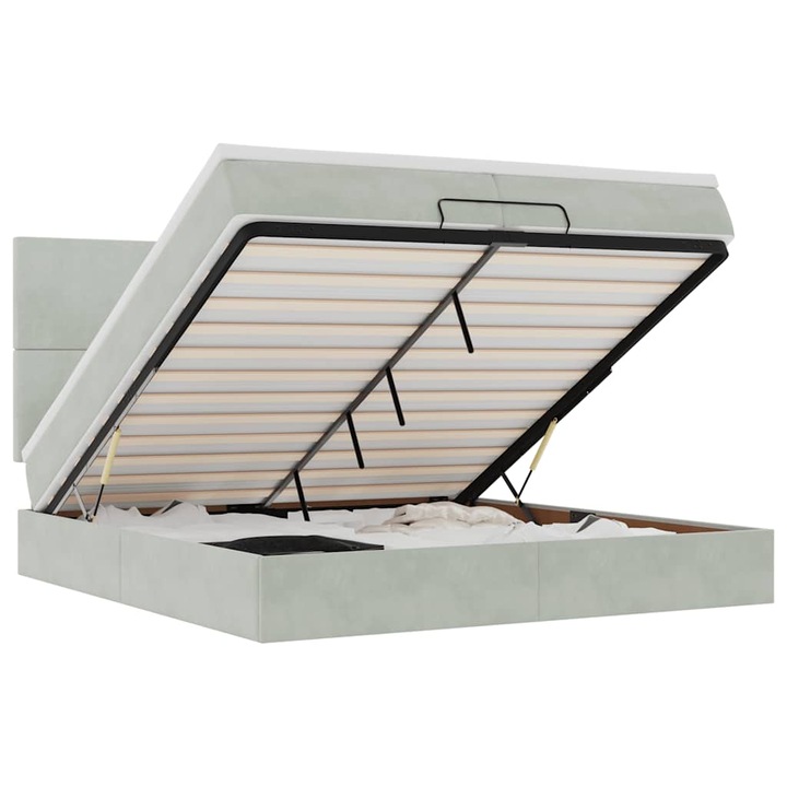 vidaXL Ottomán ágykeret matracokkal világosszürke 200x200cm bársony 3313421