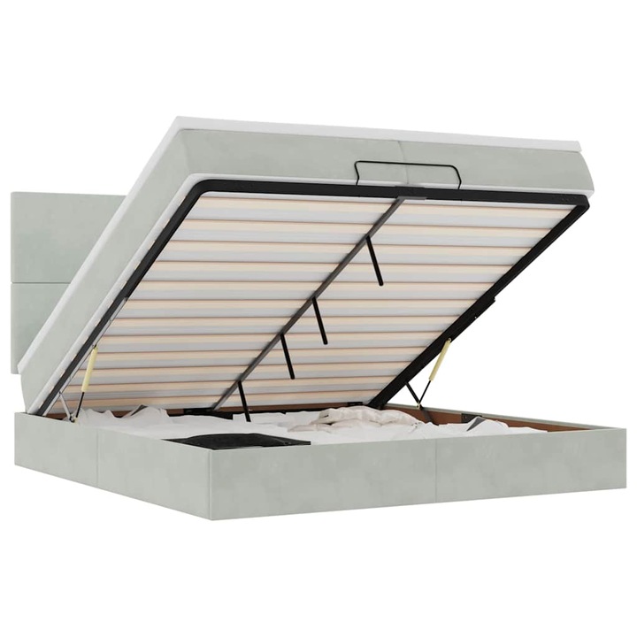 Cadru de pat otoman cu saltele vidaXL, Gri deschis, 200x200cm, catifea, 58.13 Kg 3313421