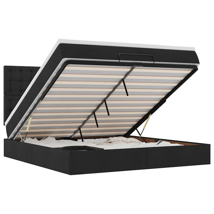 Cadru de pat otoman cu saltea vidaXL, tesatura, neagra, 180x200cm, 67.59 Kg 3313343