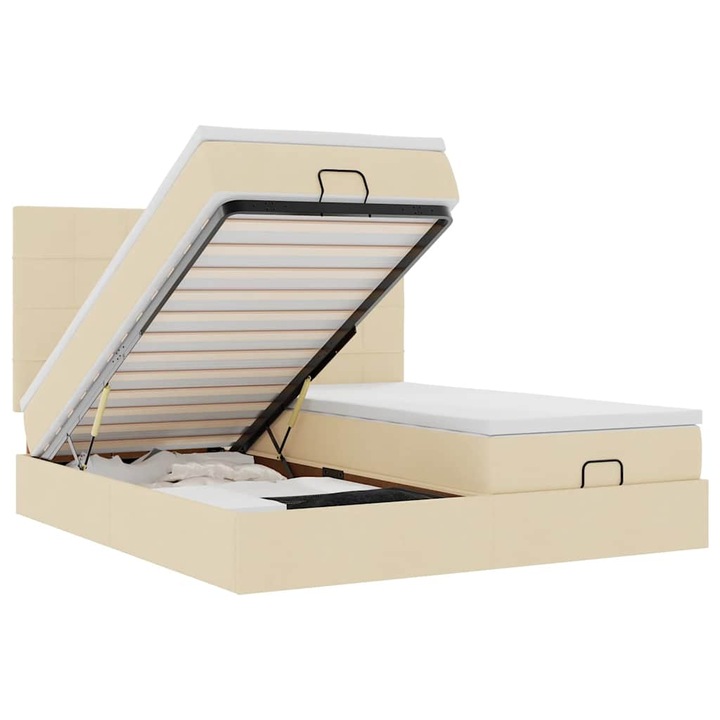 Cadru de pat otoman cu saltele vidaXL, crem, 180x200cm, stofa, 43.76 Kg 3313697