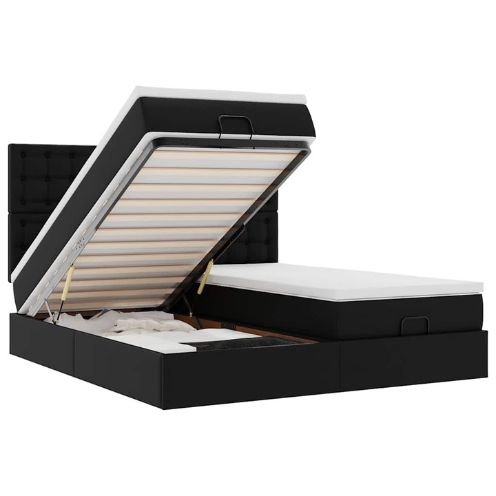 Cadru de pat vidaXL, otoman saltele Negru 200x200cm piele artificiala, 47.59 kg 3313659