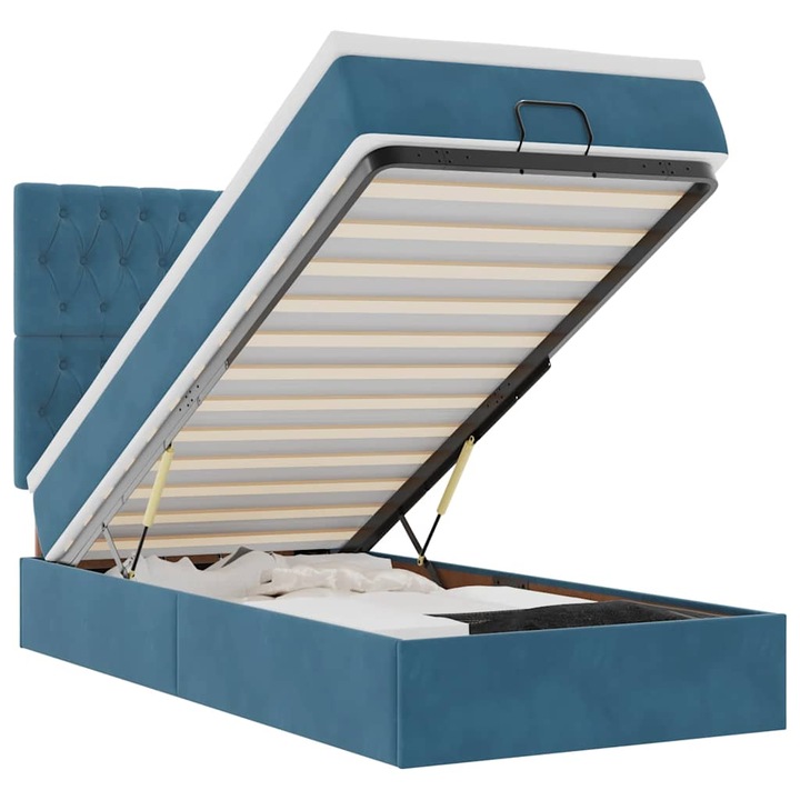 Cadru de pat otoman cu saltele vidaXL, Albastru inchis, 80x200cm, catifea, 40.44 Kg 3313509
