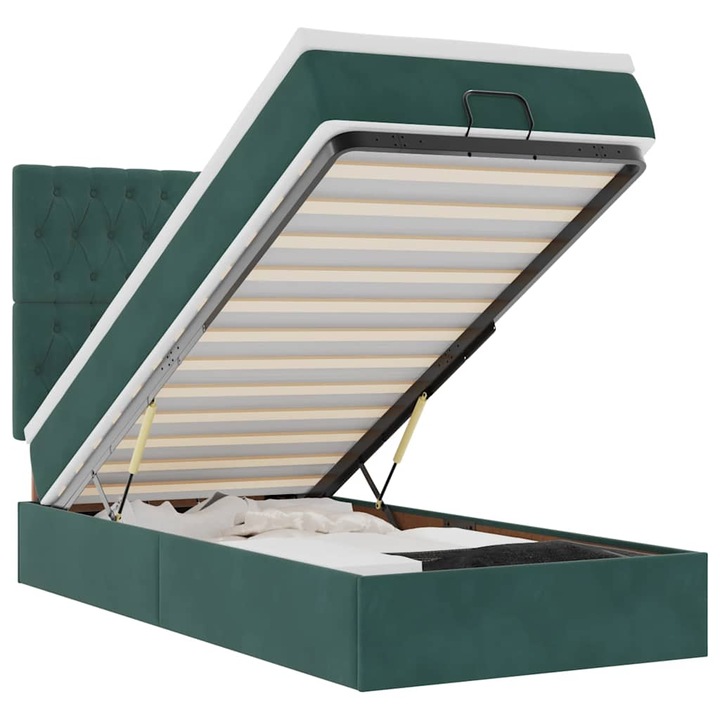 Cadru de pat otoman cu saltele vidaXL, catifea, verde inchis, 90x200cm, 44.09 Kg 3313520