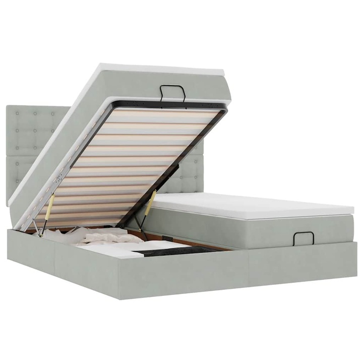 VidaXL Ottomán ágykeret matracokkal világosszürke 180x200cm bársony 40.62 kg