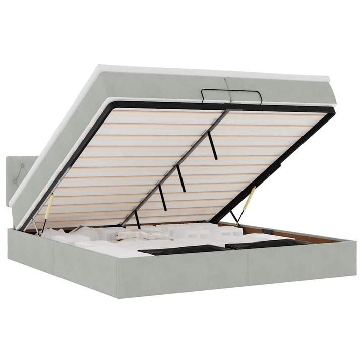 VidaXL Ottomán ágykeret matracokkal világosszürke 200x200cm bársony 40.64 kg