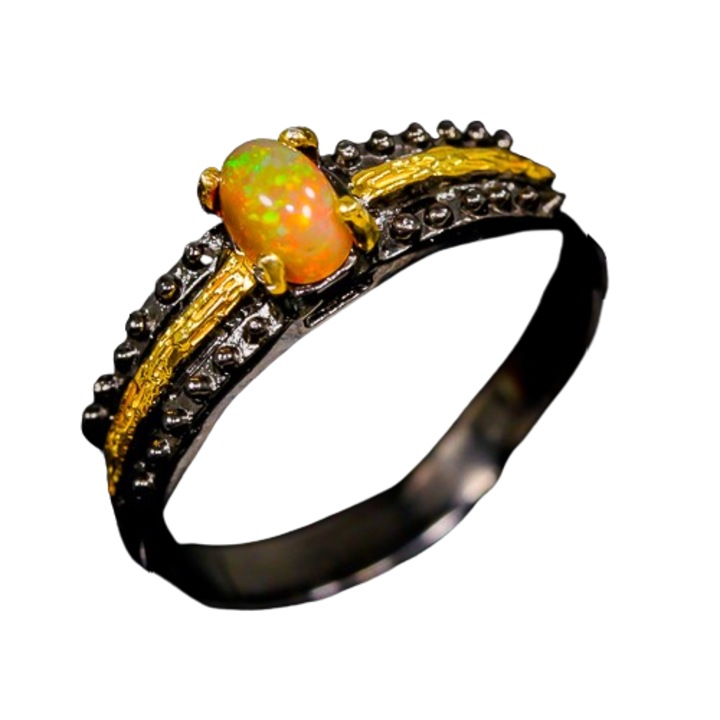 Inel bijuterie din argint 925 cu opal multicolor, 7.75
