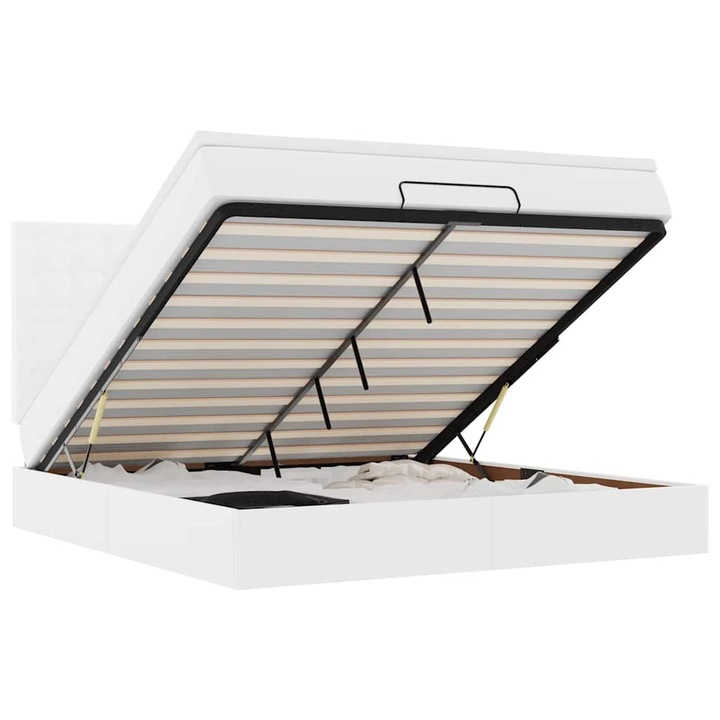 Cadru de pat vidaXL, otoman cu saltele alb 180x200cm piele artificiala, 65.67 kg
