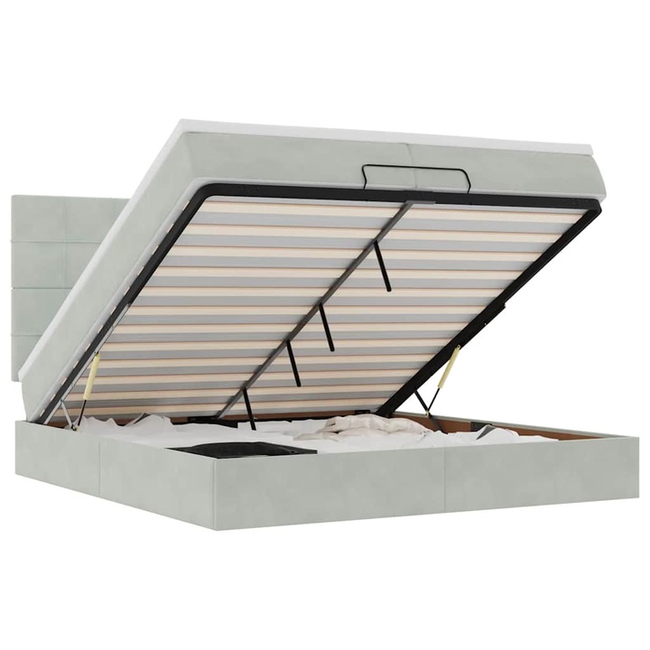 vidaXL Ottomán ágykeret matracokkal világosszürke 200x200cm bársony 3314342