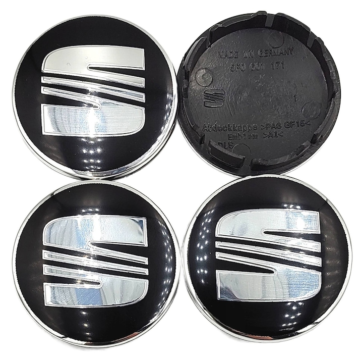 Set 4 capace centrale pentru jante, SEAT 55 mm, negru argintiu