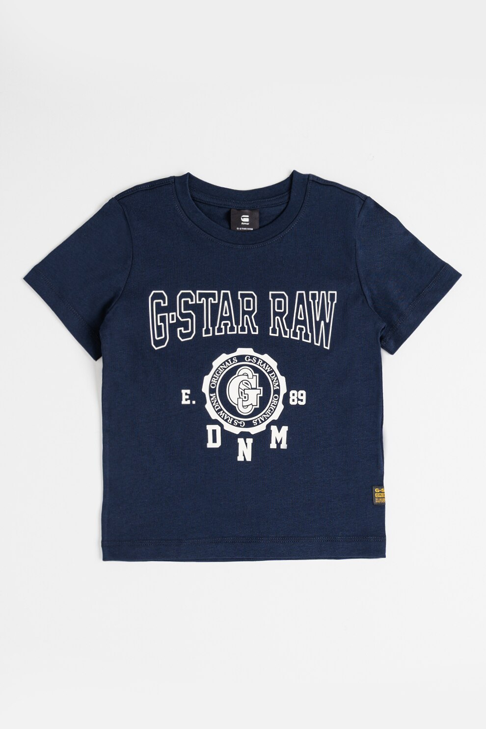G-STAR, Tricou de bumbac organic cu logo supradimensionat, Crem, Bleumarin, 164 CM