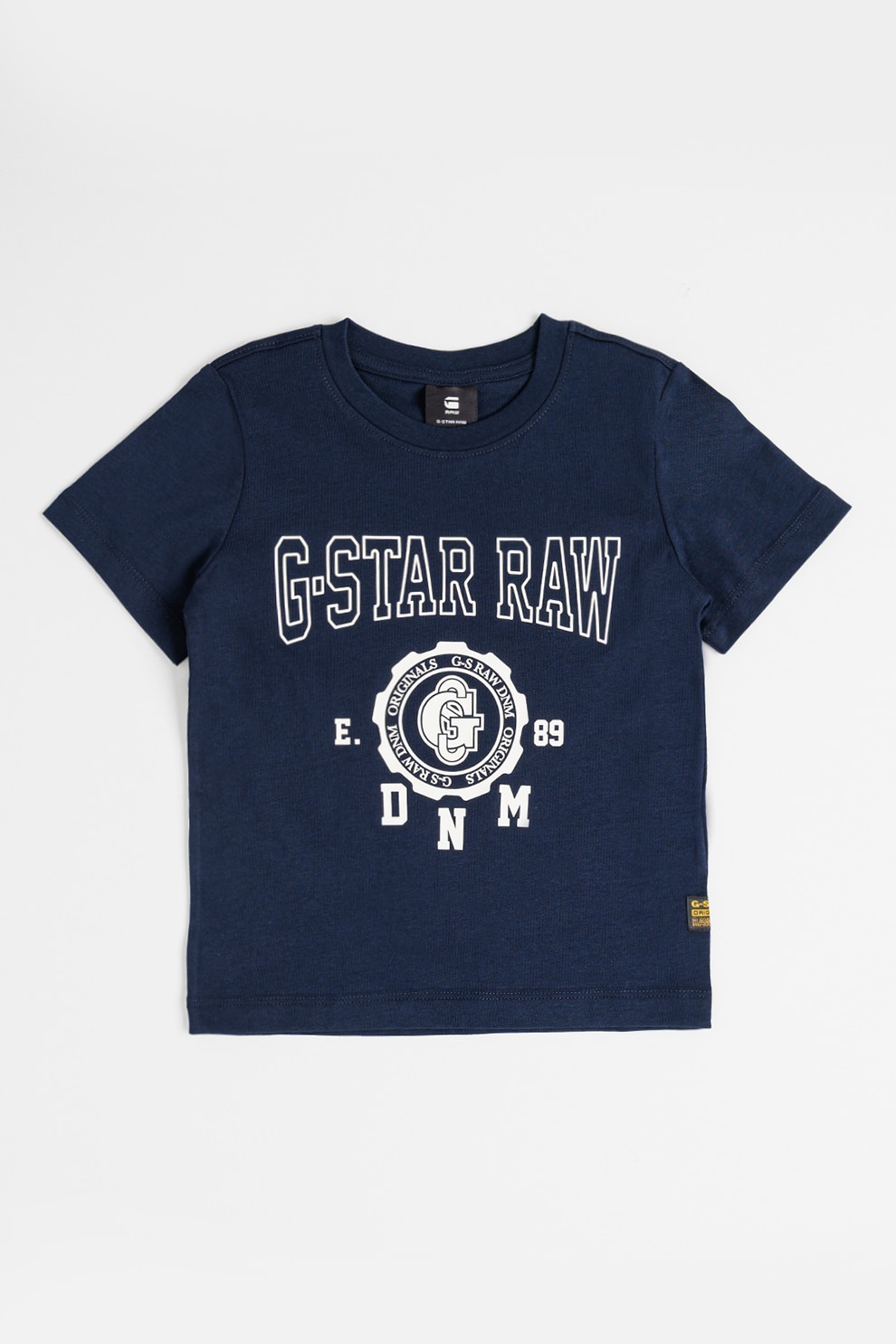 G-STAR, Tricou de bumbac organic cu logo supradimensionat, Crem, Bleumarin, 176 CM
