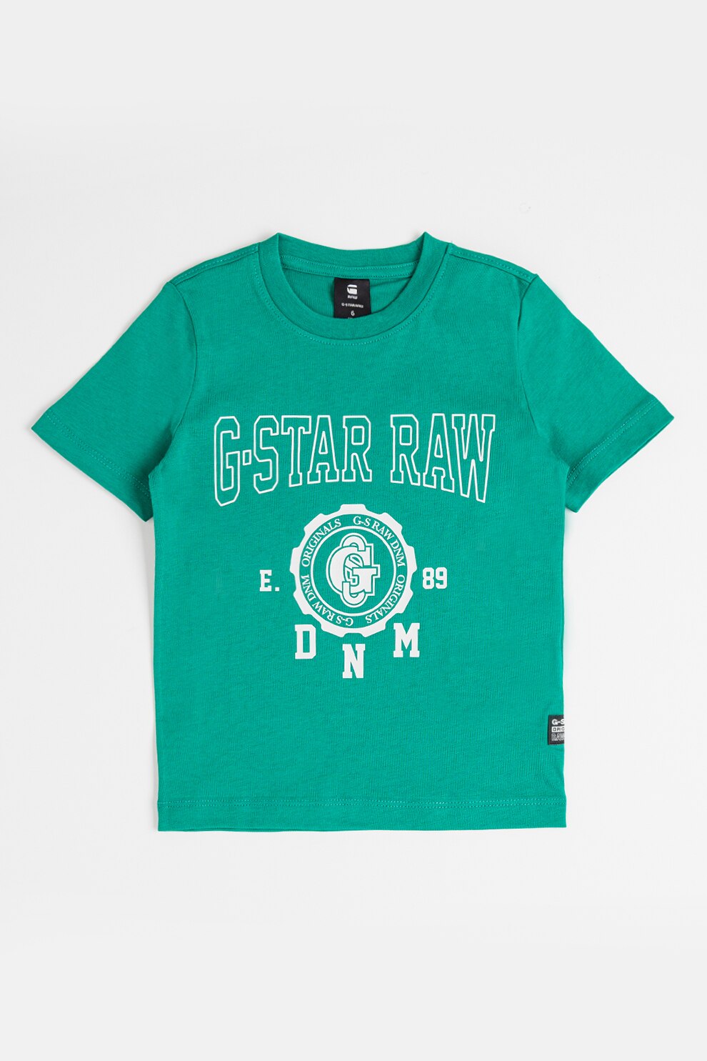 G-STAR, Tricou de bumbac organic cu logo supradimensionat, Verde, Alb fildes, 176 CM