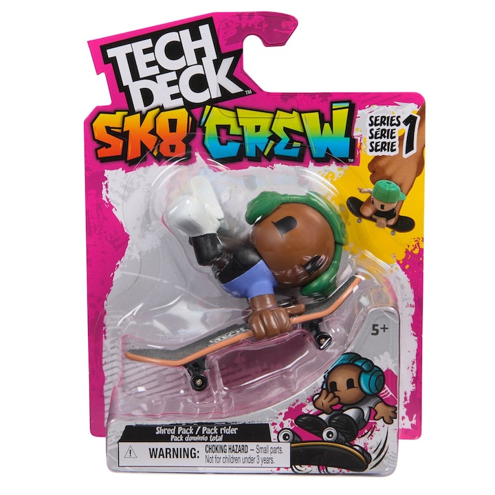 Комплект Tech Dech Sk8 Crew - Плоча и фигура 9,6 см, Зелени слушалки