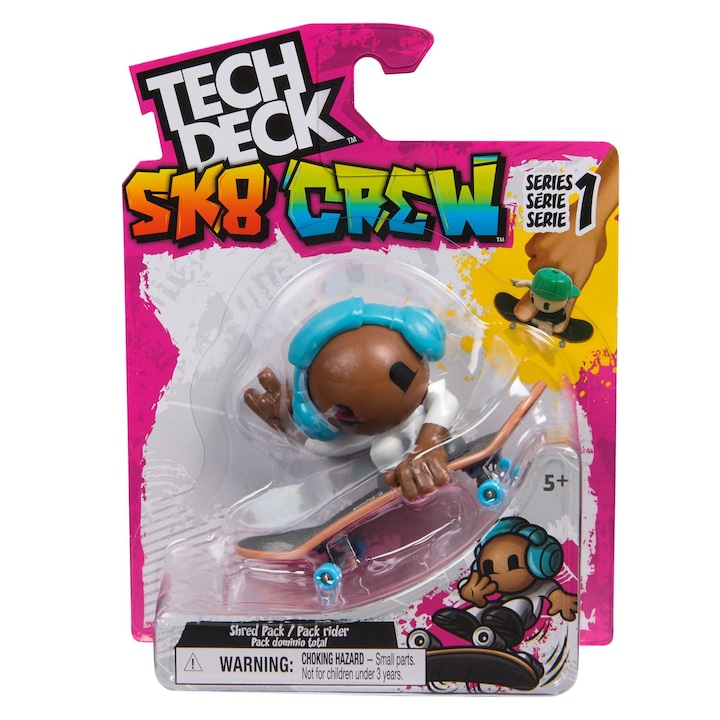 Комплект Tech Dech Sk8 Crew - Плоча и фигура 9,6 см, Сини слушалки