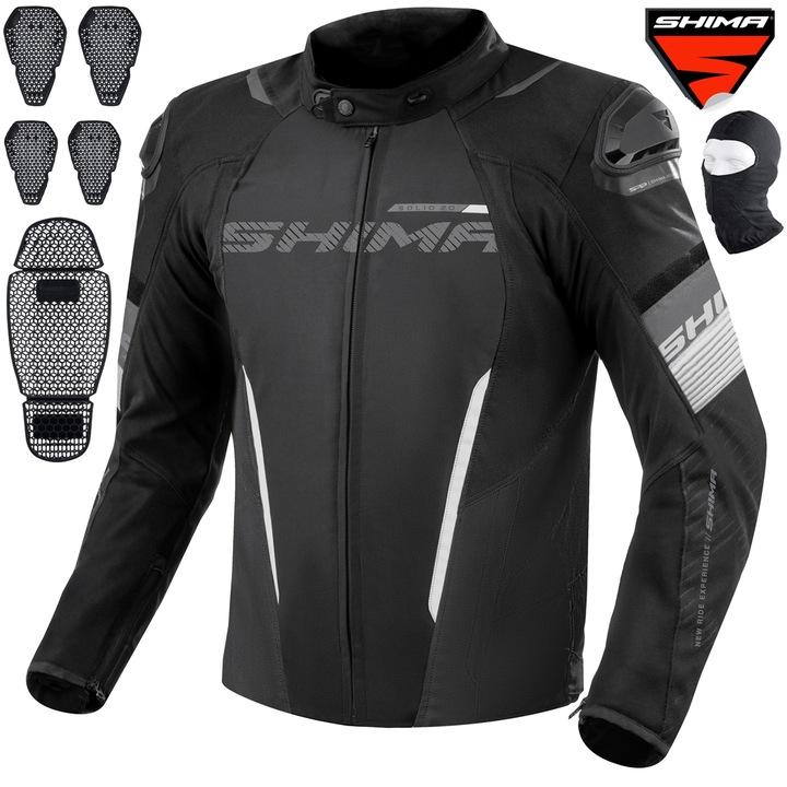 Geaca moto textil, Shima Solid 2.0, Rezistant la apa, Negru/Alb, M + GRATUIT