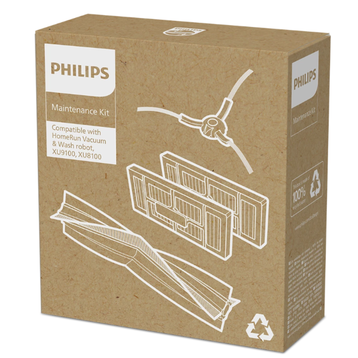 Philips XV1492/10 cserekészlet, a Philips 9000-es sorozatú robotporszívóhoz: 1 fő kefe, 1 oldalsó kefe és 2 mosható HEPA11 szűrő