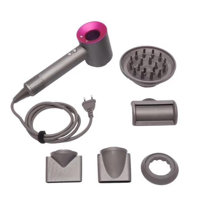 Uscator de par INHI, 1600W, 4 trepte de temperatura, 3 viteze, 5 capete, 377x260x97mm, gri/roz