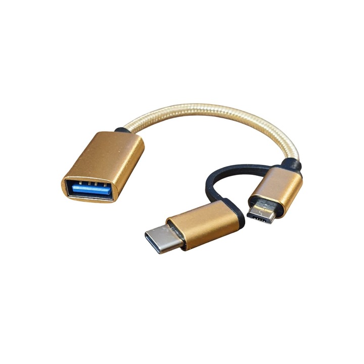 Cablu OTG de la USB 3.0 la Micro USB / USB-C, lungime 9.5 cm