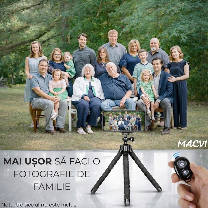 Telecomanda selfie Control fara fir Macvi® compatibilitate cu smartphone-uri iOS si Android, conectivitate Bluetooth 4.0, dimensiuni 5 cm x 2 cm x 1 cm