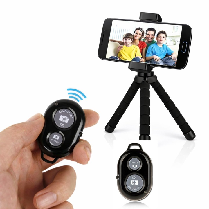 Telecomanda selfie Control fara fir Macvi® compatibilitate cu smartphone-uri iOS si Android, conectivitate Bluetooth 4.0, dimensiuni 5 cm x 2 cm x 1 cm