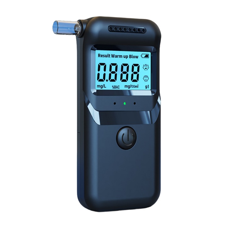 Alcool Tester Profesional, Display Digital LCD, Calibrare Automata, Analiza Rapida, Mustiuc-uri incluse, Duza poate fi inlocuita, Upgrade difuzare voce, Performanta puternica de stabilitate, gri