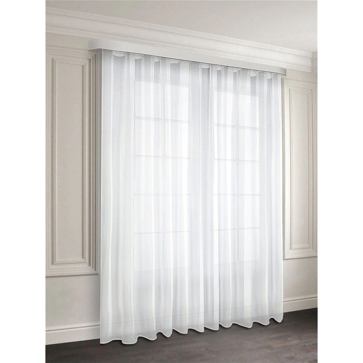 Set Perdele, Voal de Matase Alb, 2 Bucati de 100x245, Cu Rejansa, Culoare Alba